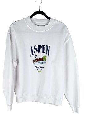 Pacsun Vintage Style Aspen Silver Queen City White Embroidered Sweatshirt Size M